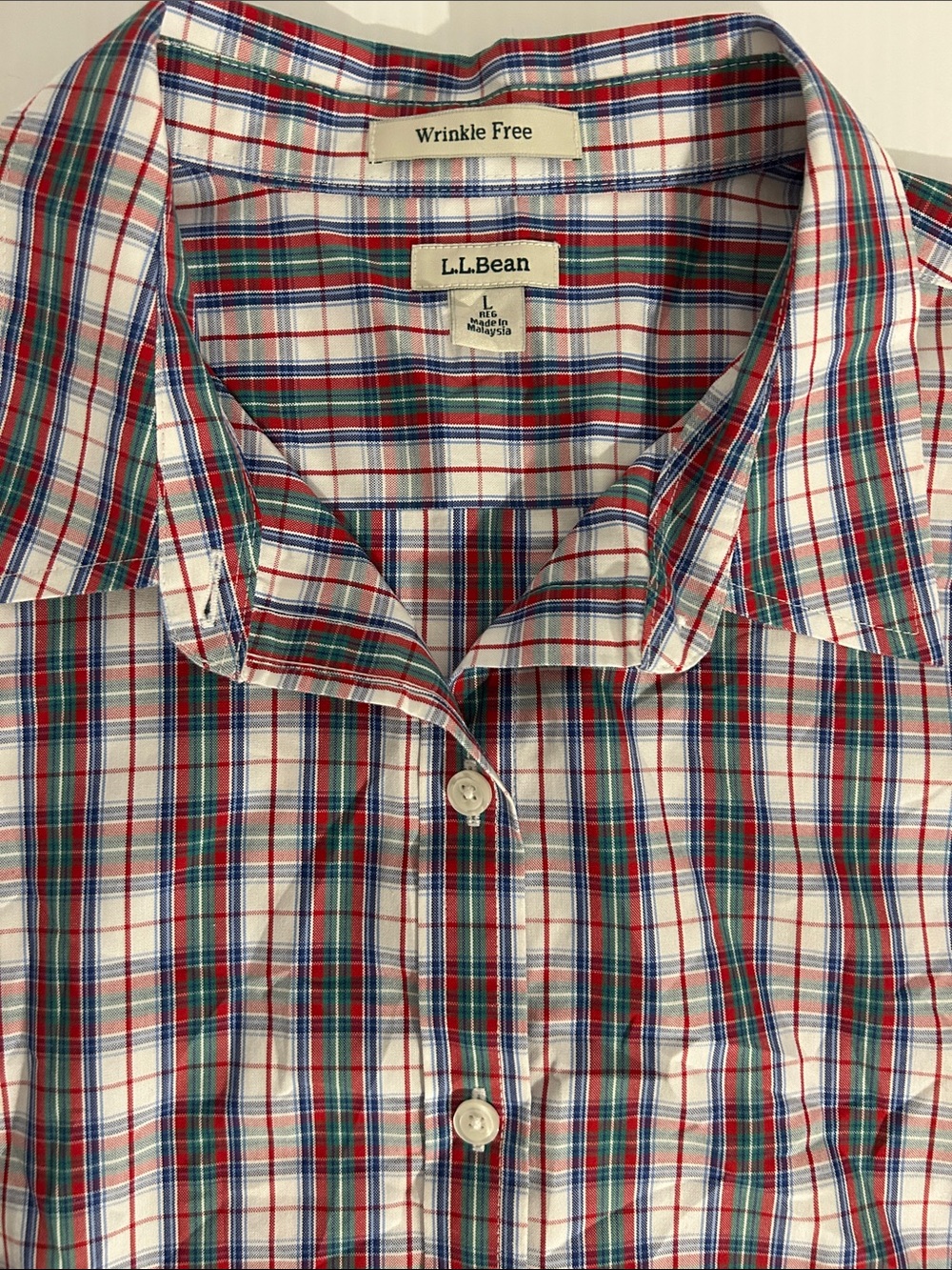 Women’s LL Bean cotton button front plaid 3/4 sleeve shirt large